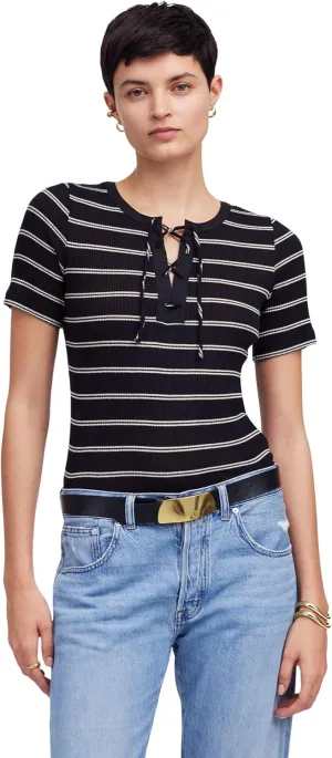Madewell Women's Lace Up Short Sleeve Stripe