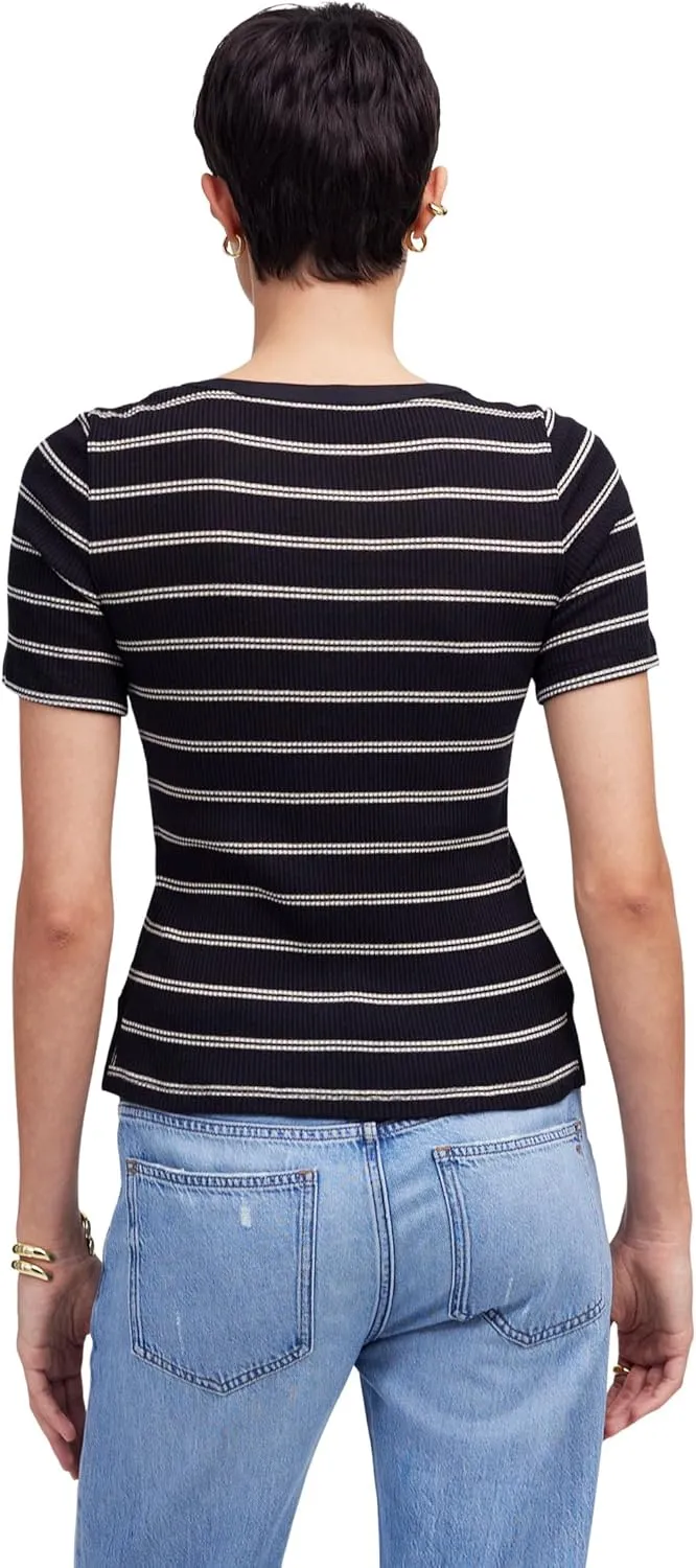 Madewell Women's Lace Up Short Sleeve Stripe