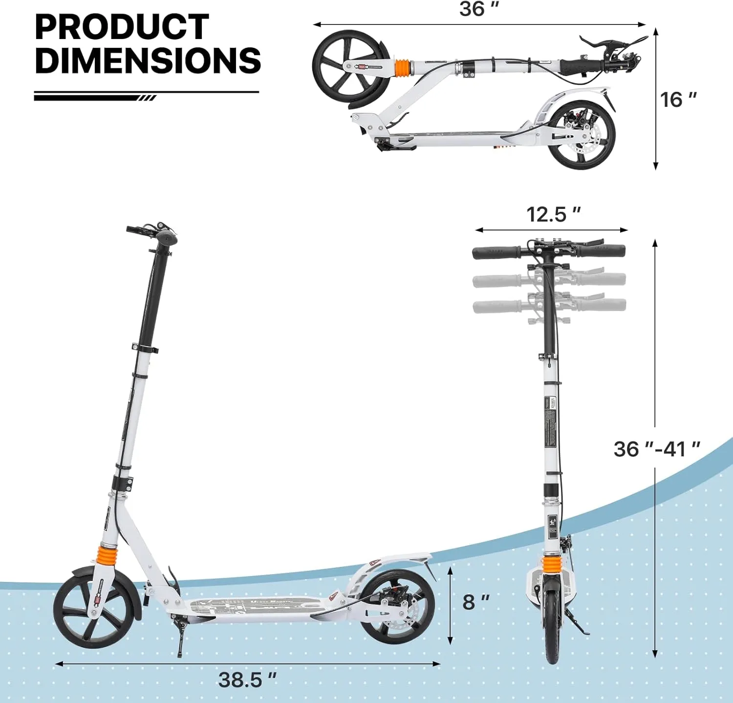 MADOG Kick Scooter for Kids Ages 6-12, Adjustable Height Handlebar and 8" Big Wheel Scooter for Stability