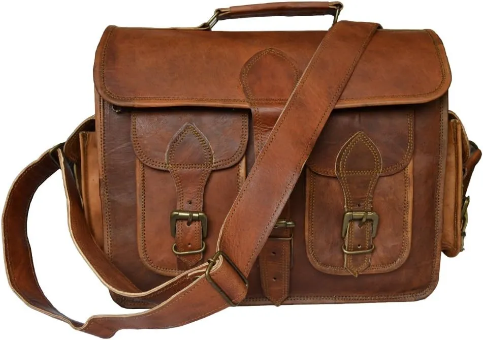 Madosh, Genuine Leather Men's Camera Bag Vintage Style Briefcase Shoulder Crossbody Messenger Bag