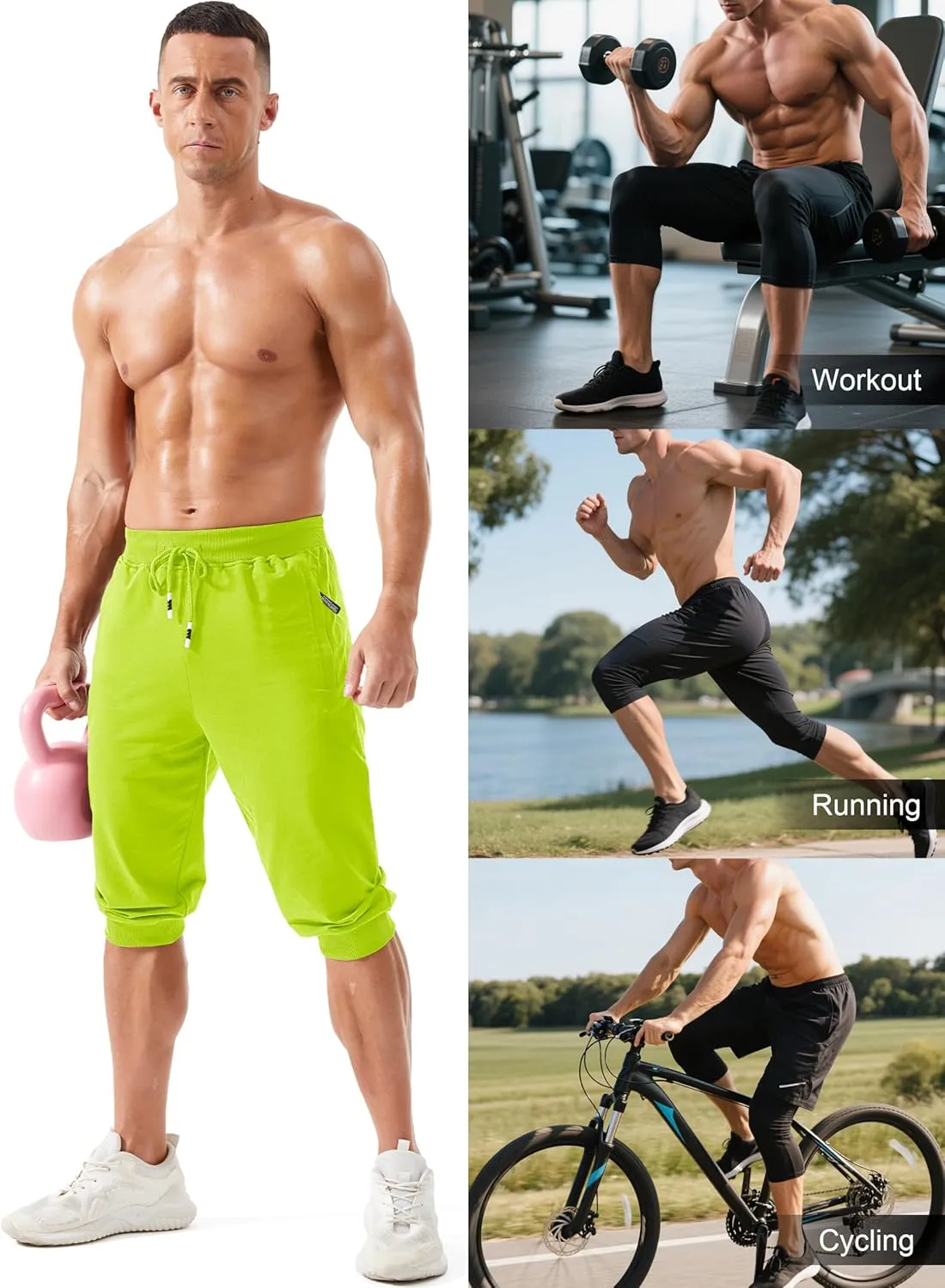 MAGCOMSEN Men's 3/4 Joggers Capri Pants with Zipper Pockets Slim Fit Training Running Workout Capri Joggers