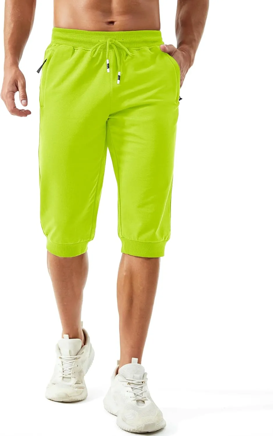 MAGCOMSEN Men's 3/4 Joggers Capri Pants with Zipper Pockets Slim Fit Training Running Workout Capri Joggers