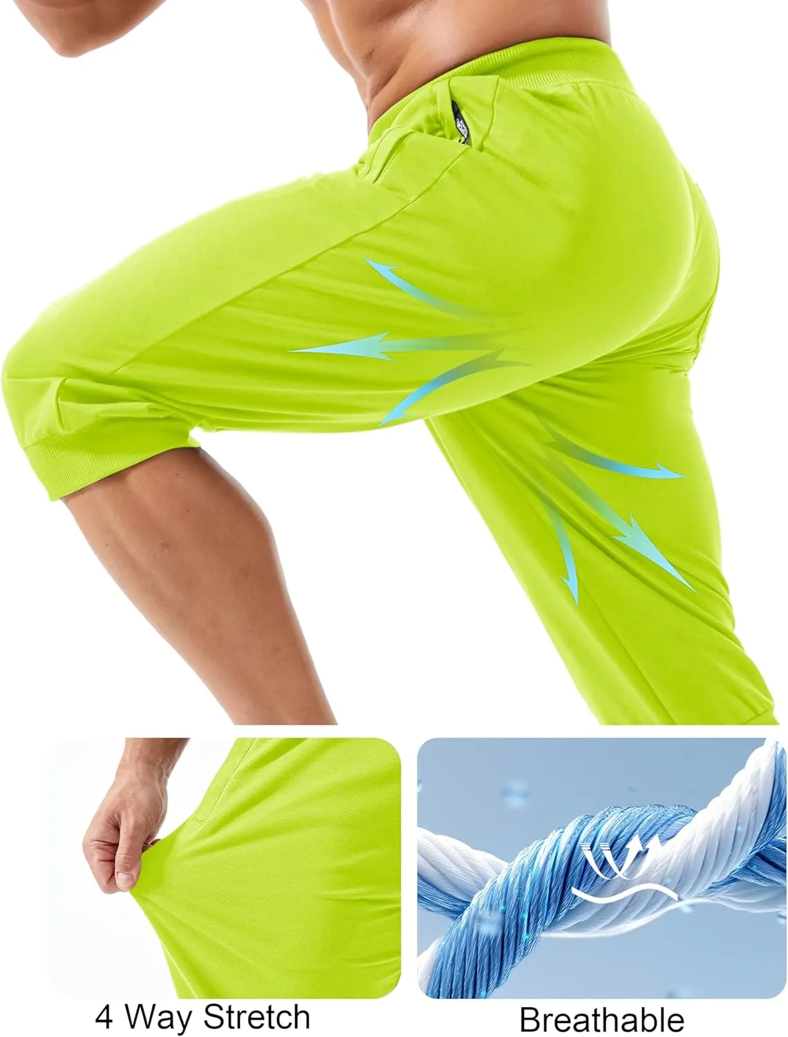 MAGCOMSEN Men's 3/4 Joggers Capri Pants with Zipper Pockets Slim Fit Training Running Workout Capri Joggers