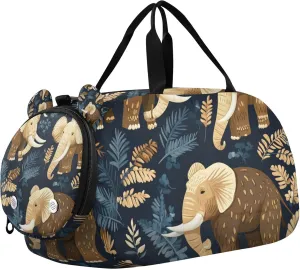 Mammoths Elephants Animals Duffle Bag for Kids Girls Boys, Sports Gym Bag with Shoe Compartments, Kids Travel Overnight Weekender Shoulder Bag