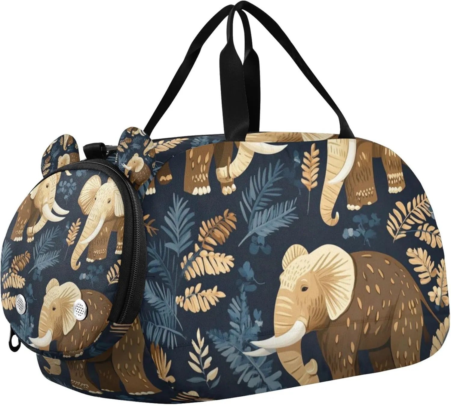 Mammoths Elephants Animals Duffle Bag for Kids Girls Boys, Sports Gym Bag with Shoe Compartments, Kids Travel Overnight Weekender Shoulder Bag
