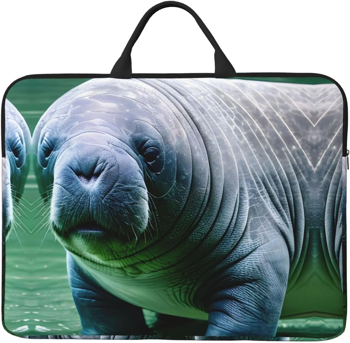 Manatee Animals Calf 14in Laptop Case Sleeve Bag – Shoulder Messenger Briefcase Carrying Handle and Accessory Pocket