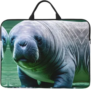 Manatee Animals Calf 14in Laptop Case Sleeve Bag – Shoulder Messenger Briefcase Carrying Handle and Accessory Pocket