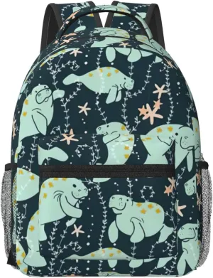 Manatee Animals Calf Print Laptop Backpack,Personal Item Travel Bag,Travel Backpack Carry On Flight Approved