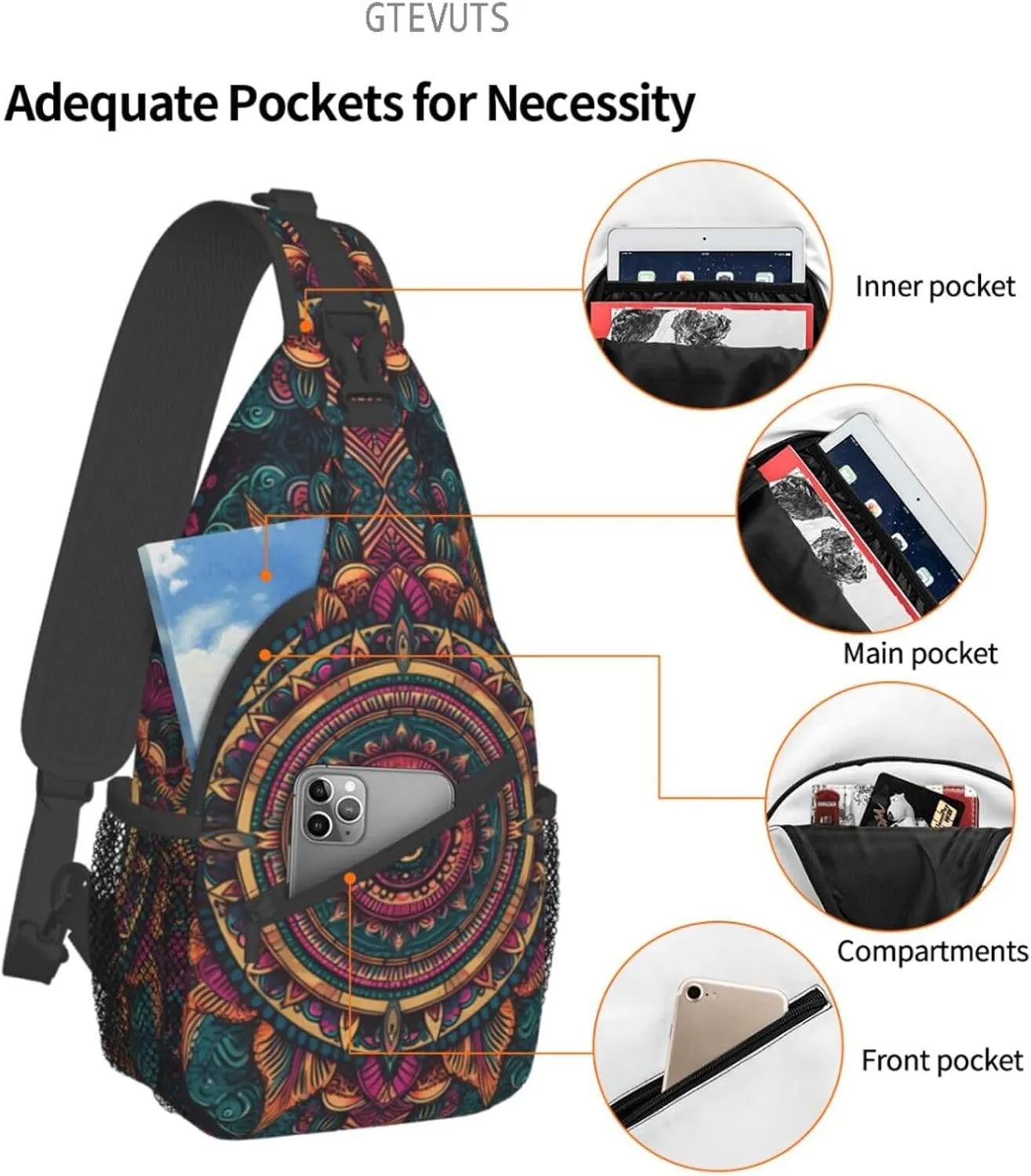 Mandala Sling Backpack Chest Bag Crossbody Shoulder Bag Gym Cycling Travel Hiking Daypack For Men Women