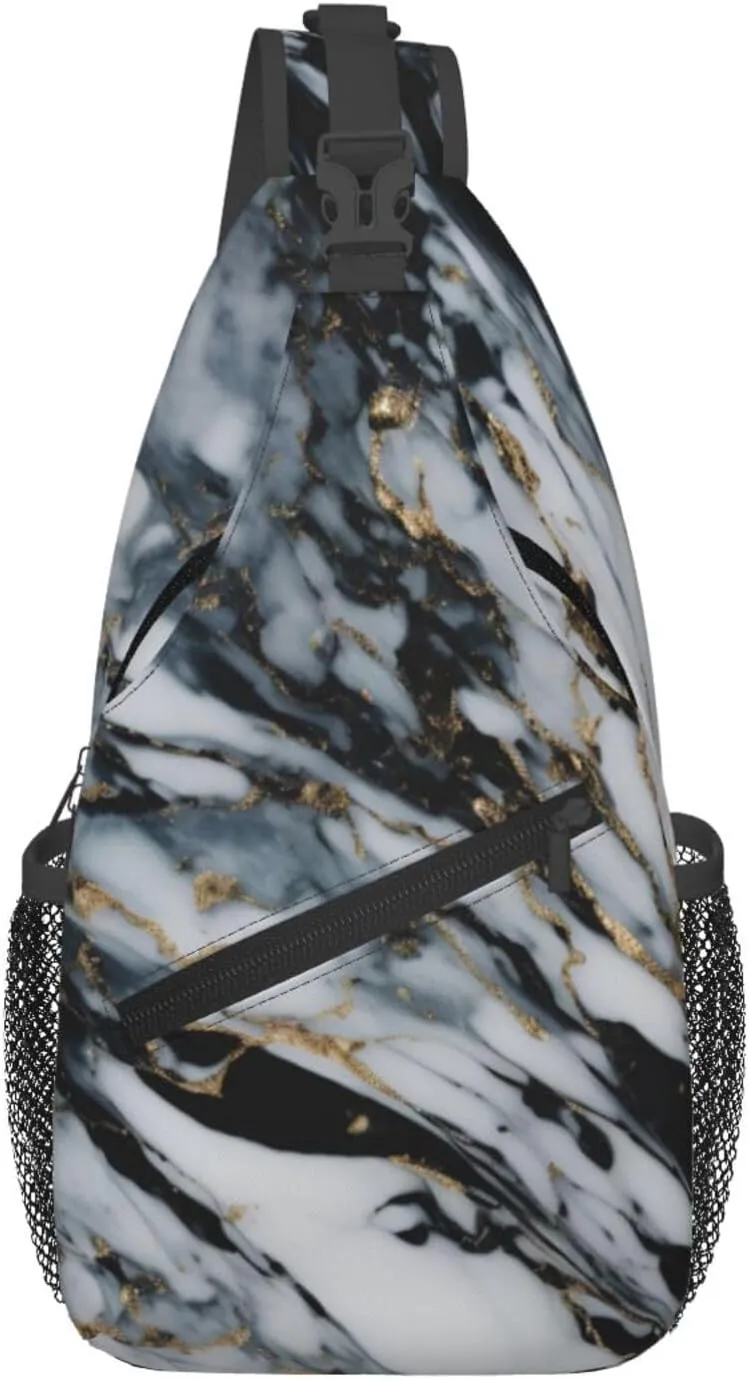 Marble Print Trendy Casual Crossbody Bag Convertible Shoulder Strap Women Men Travel Hiking Daypack