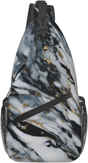 Marble Print Trendy Casual Crossbody Bag Convertible Shoulder Strap Women Men Travel Hiking Daypack