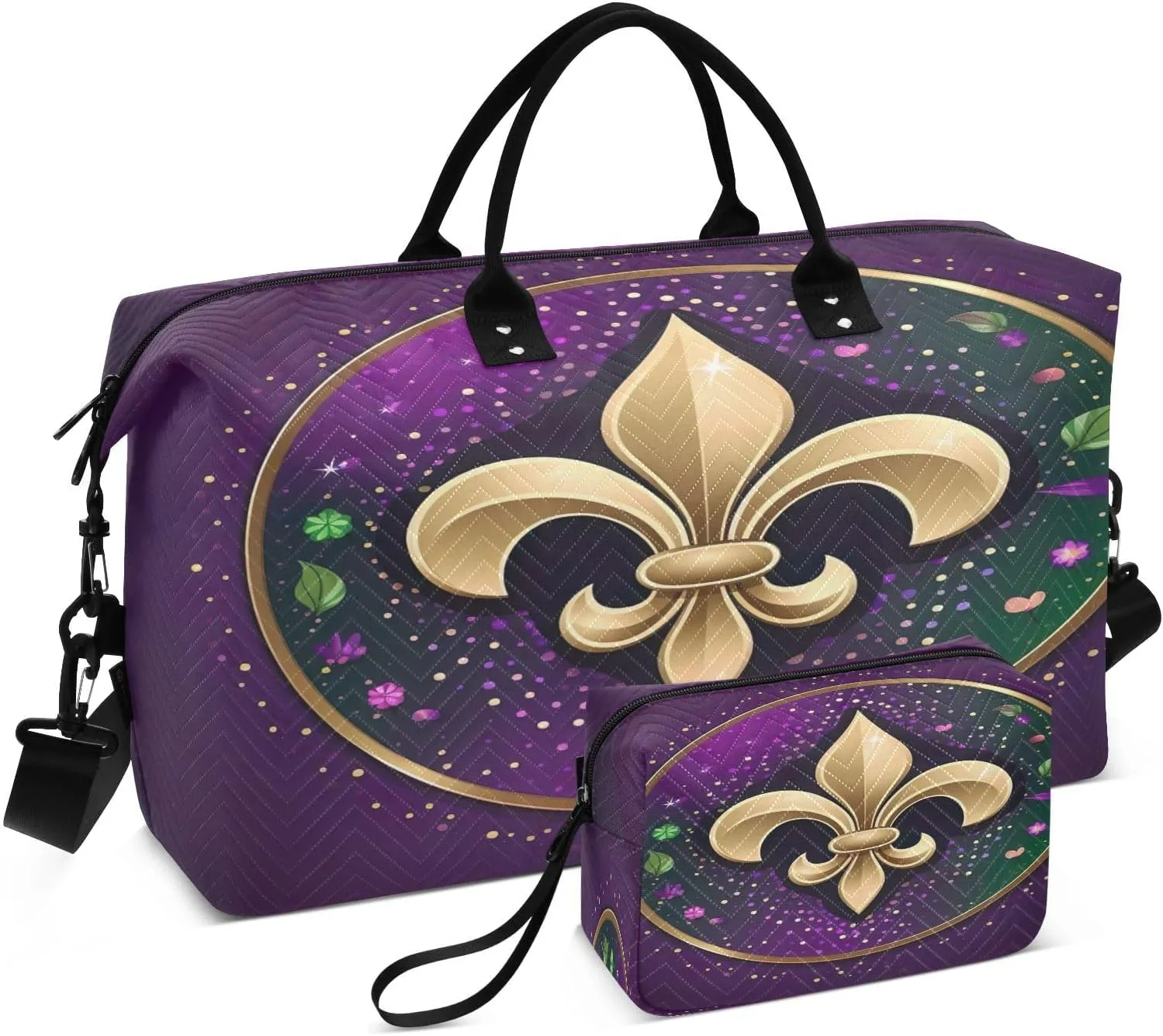 Mardi Carnival Purple Sports Gym Bag for Women Men Travel Duffel Bag Weekend Overnight Carry on Bag with Toiletry Bag Workout Dance Bag for Swimming Yoga Workout Hospital Plane