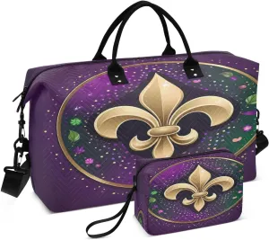 Mardi Carnival Purple Sports Gym Bag for Women Men Travel Duffel Bag Weekend Overnight Carry on Bag with Toiletry Bag Workout Dance Bag for Swimming Yoga Workout Hospital Plane