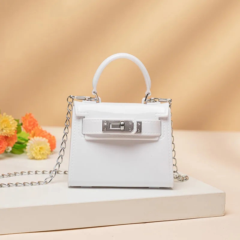 Margaret – Mini Glossy Chain Crossbody Bag with Silver Lock