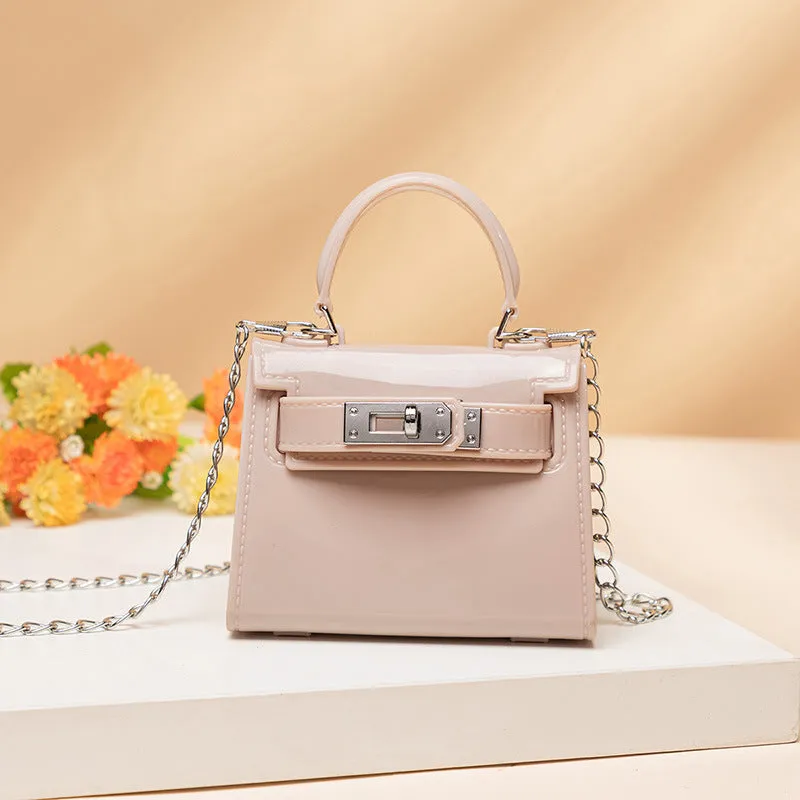 Margaret – Mini Glossy Chain Crossbody Bag with Silver Lock