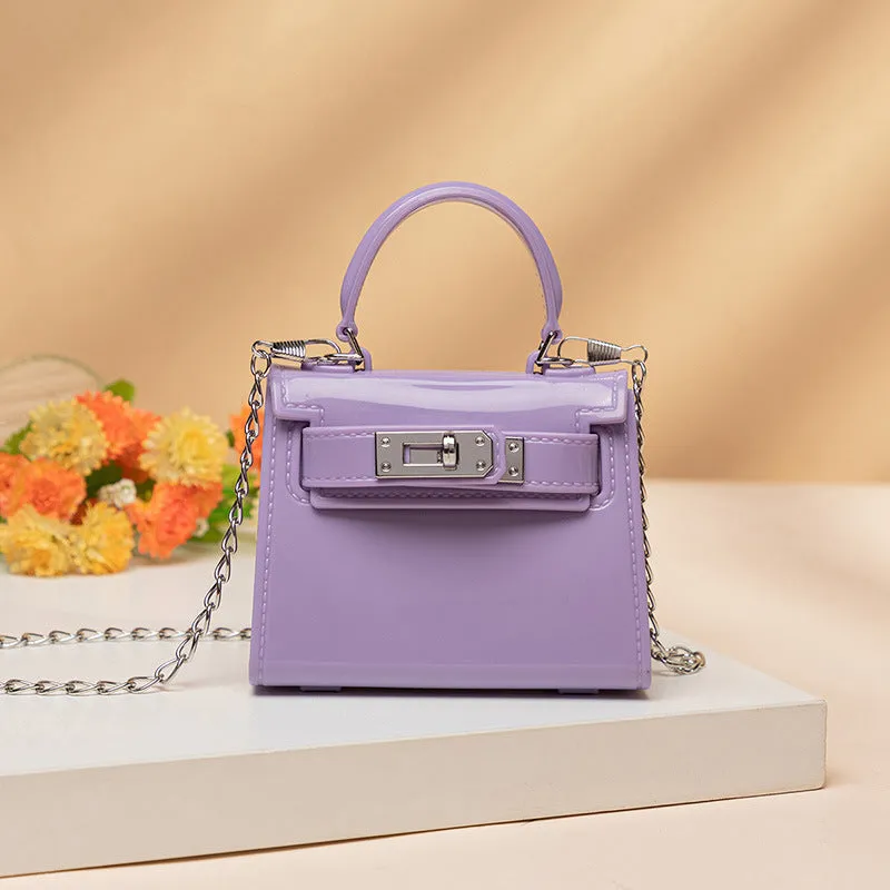 Margaret – Mini Glossy Chain Crossbody Bag with Silver Lock