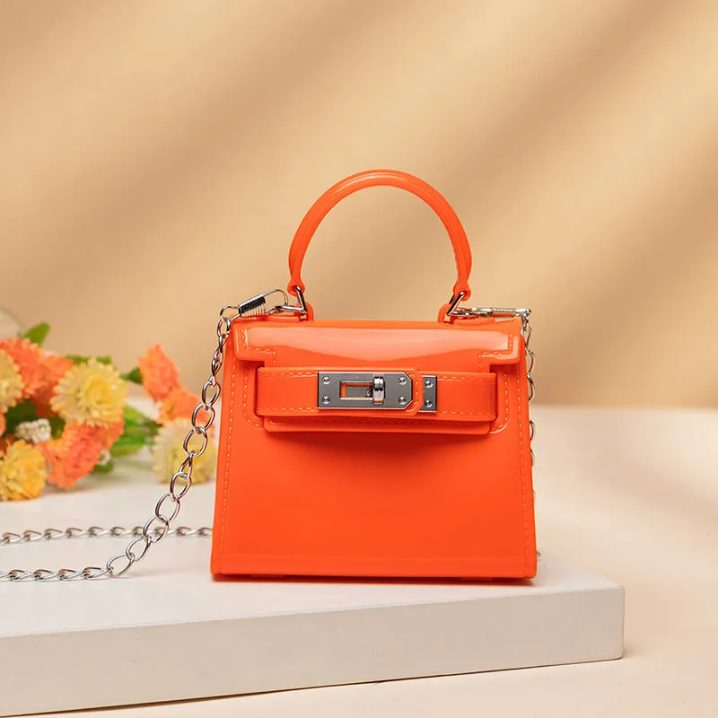 Margaret – Mini Glossy Chain Crossbody Bag with Silver Lock