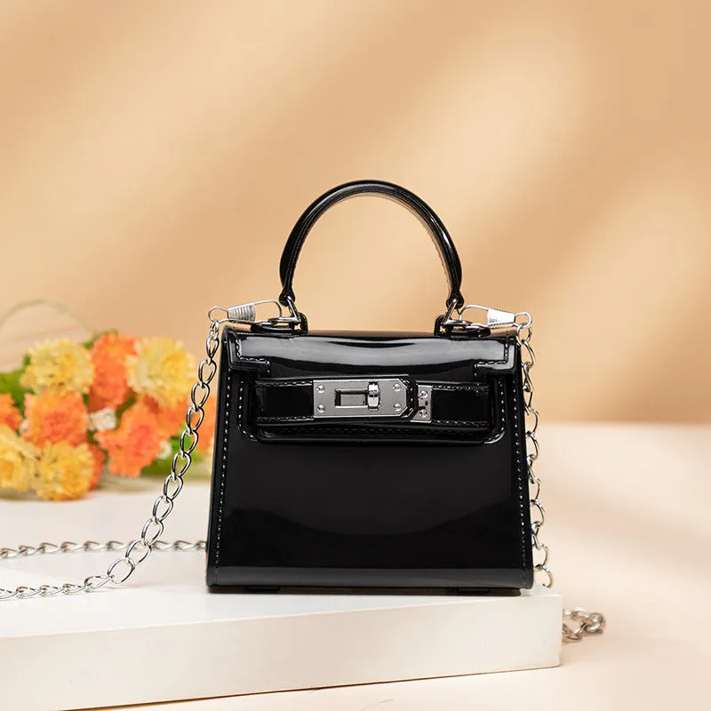Margaret – Mini Glossy Chain Crossbody Bag with Silver Lock