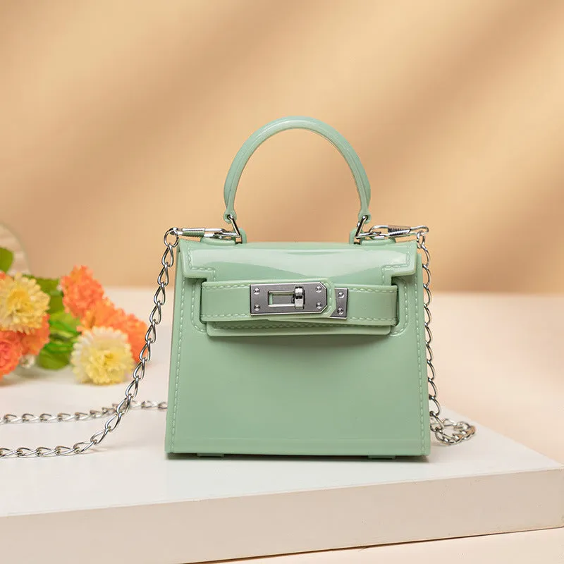 Margaret – Mini Glossy Chain Crossbody Bag with Silver Lock