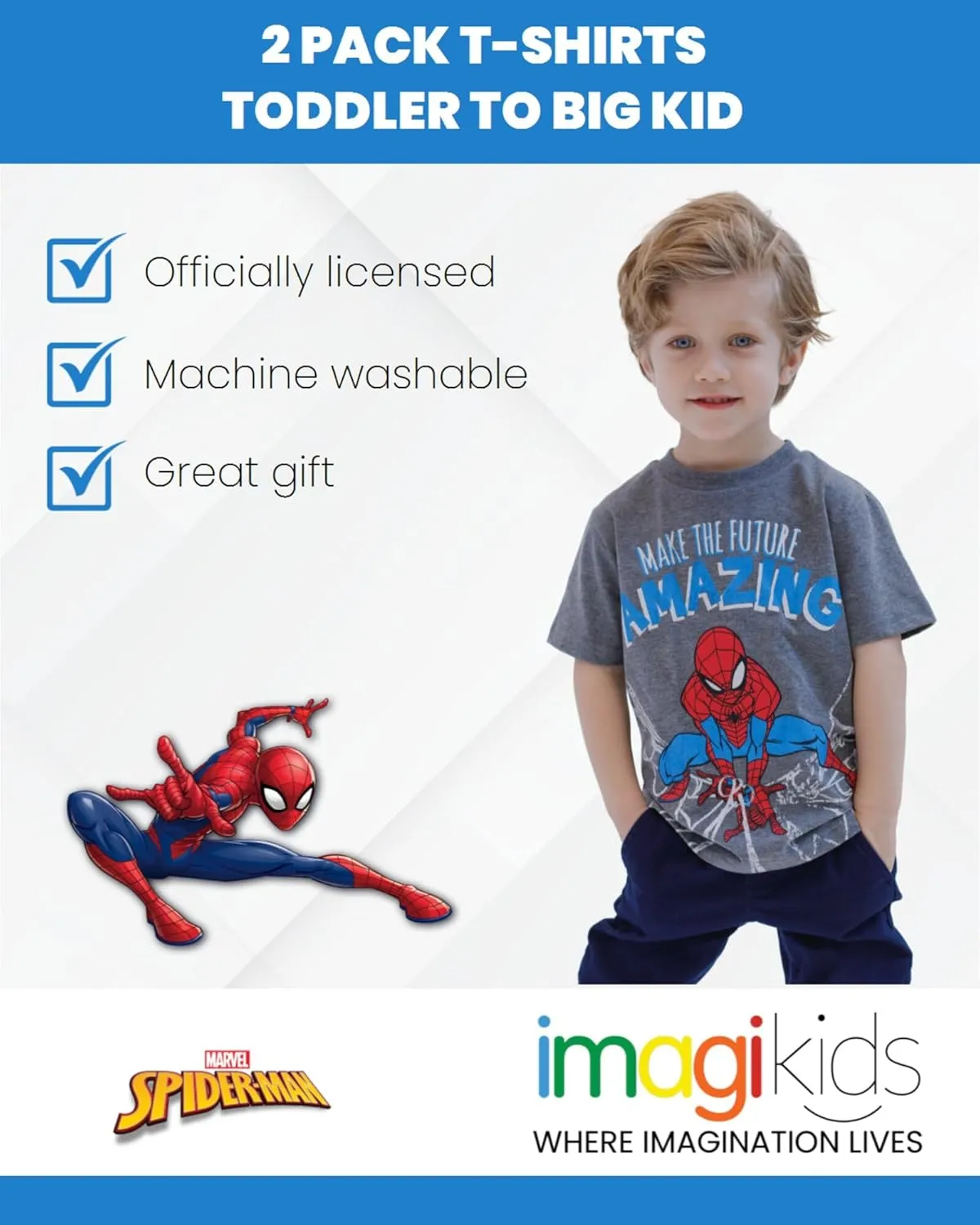 Marvel 2 Pack T-Shirts Toddler to Big Kid Sizes (2T - 18-20)