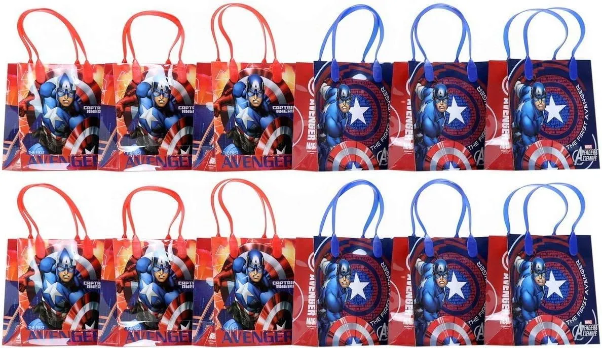 Marvel Captain America Party Favor Goodie Gift Bag - 6" Small Size (12 Packs)