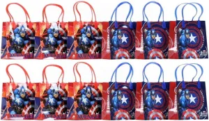 Marvel Captain America Party Favor Goodie Gift Bag - 6" Small Size (12 Packs)