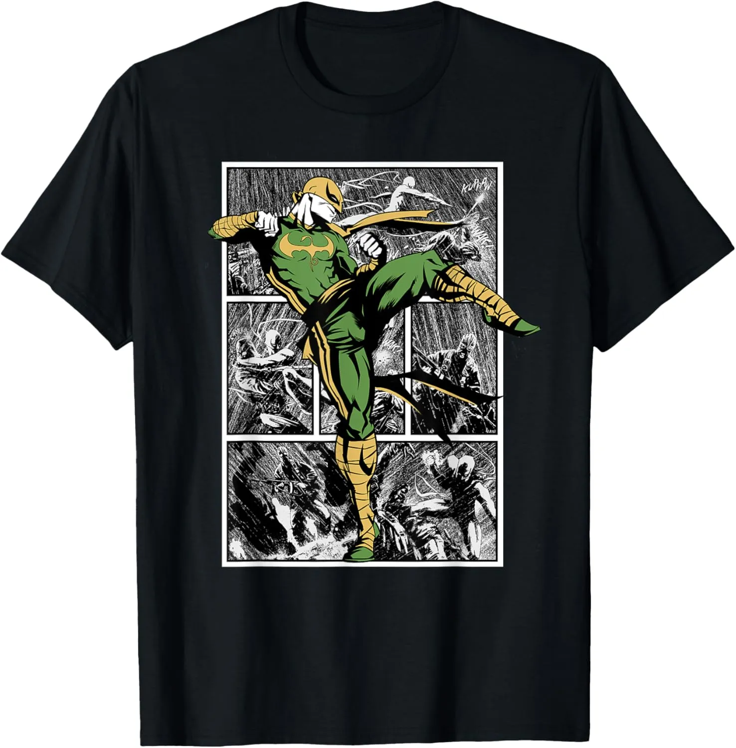 Marvel Comics Retro Classic Iron Fist Rain Battle Panels T-Shirt