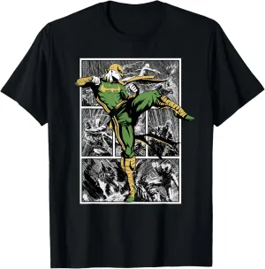 Marvel Comics Retro Classic Iron Fist Rain Battle Panels T-Shirt