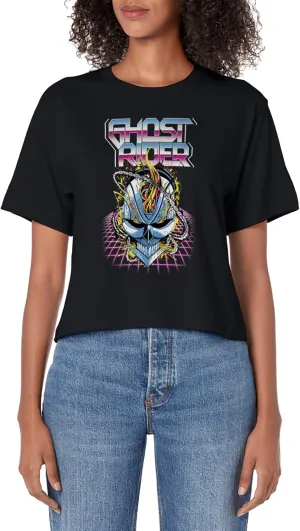 Marvel Ghost Rider Super 80s Retro Neon Grid Women's Crop Top