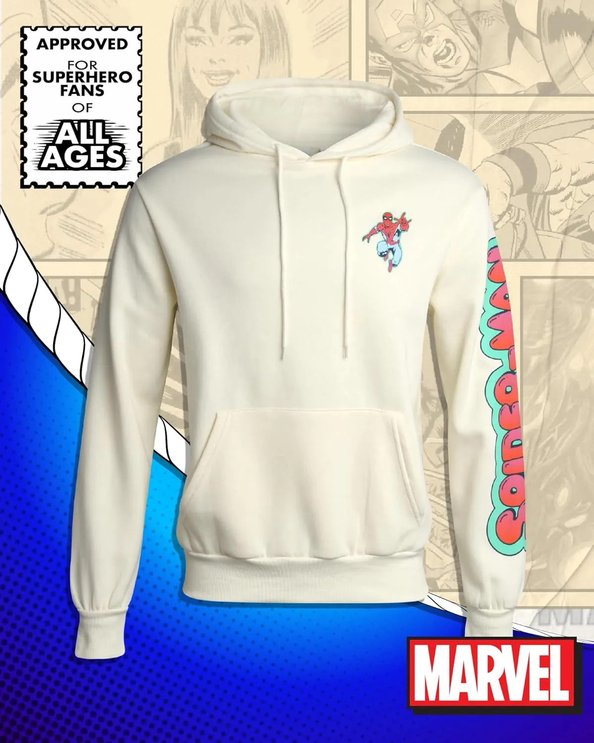 Marvel Men’s Avengers Fleece Hoodie Sweatshirt – Retro Iron Man, Hulk, Captain America, Thor, Spider-Man