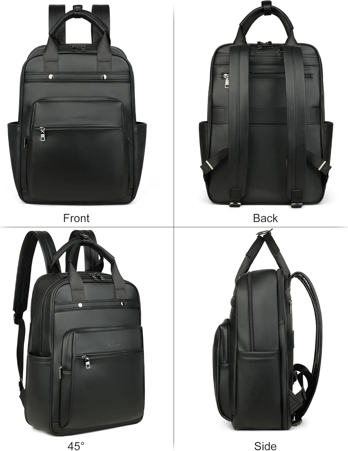 MASINTOR Leather Laptop Backpack for Women, Stylish Computer Backpack College Business Work Shoulder Bags Work and Travel Black
