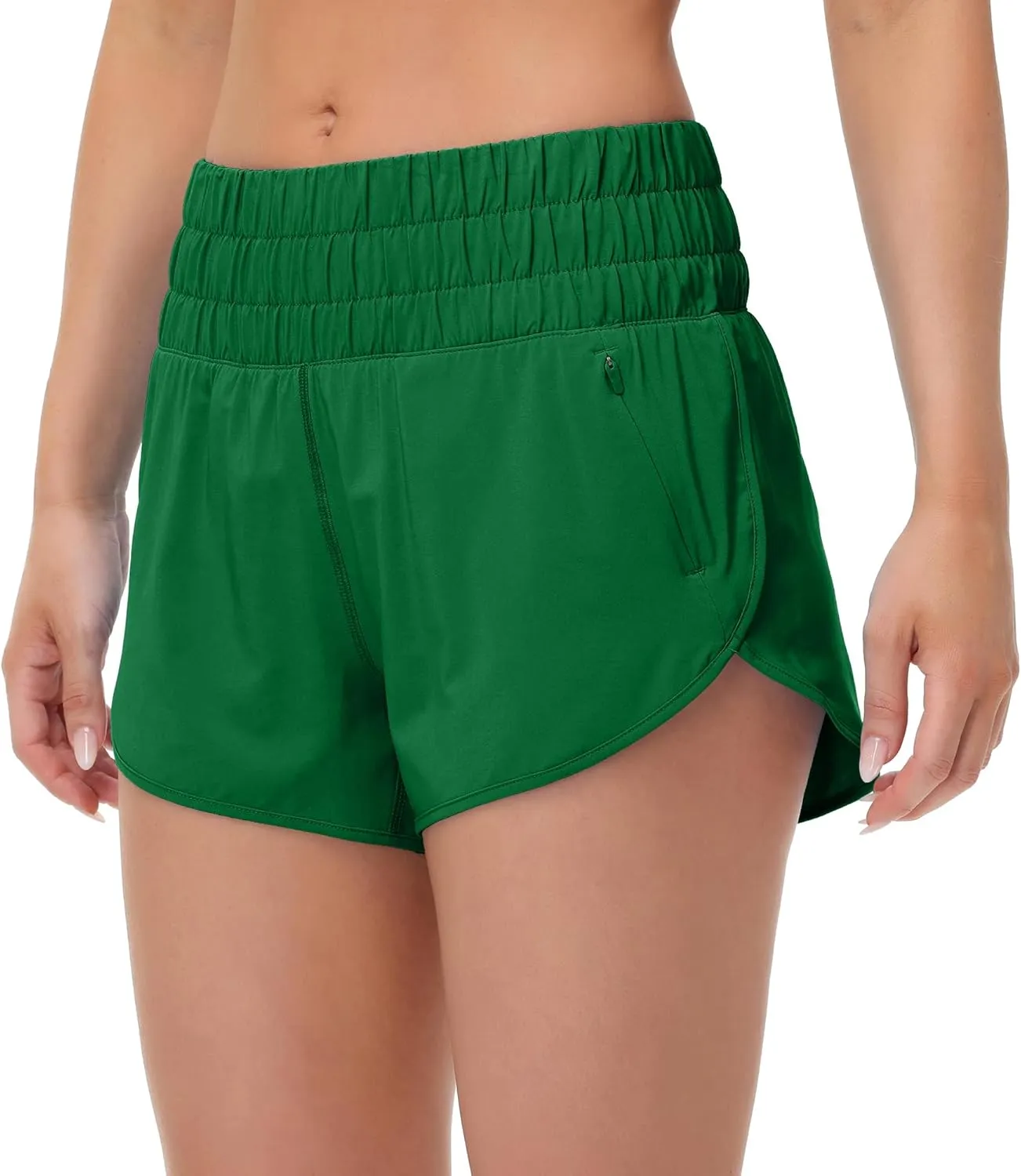 MCEDAR Womens High Waisted Running Shorts Elastic Mesh Liner Dolphin Athletic Gym Workout Shorts with Zipper Pocket