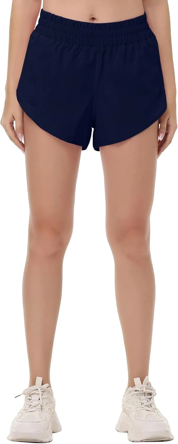 MCEDAR Women's Running Shorts Mesh Liner Quick Dry Athletic Gym Track Workout Shorts with Elastic and Zip Pocket