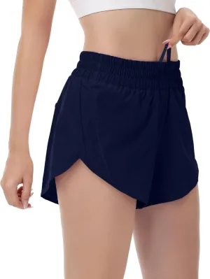 MCEDAR Women's Running Shorts Mesh Liner Quick Dry Athletic Gym Track Workout Shorts with Elastic and Zip Pocket