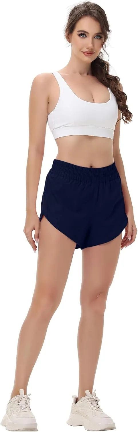 MCEDAR Women's Running Shorts Mesh Liner Quick Dry Athletic Gym Track Workout Shorts with Elastic and Zip Pocket