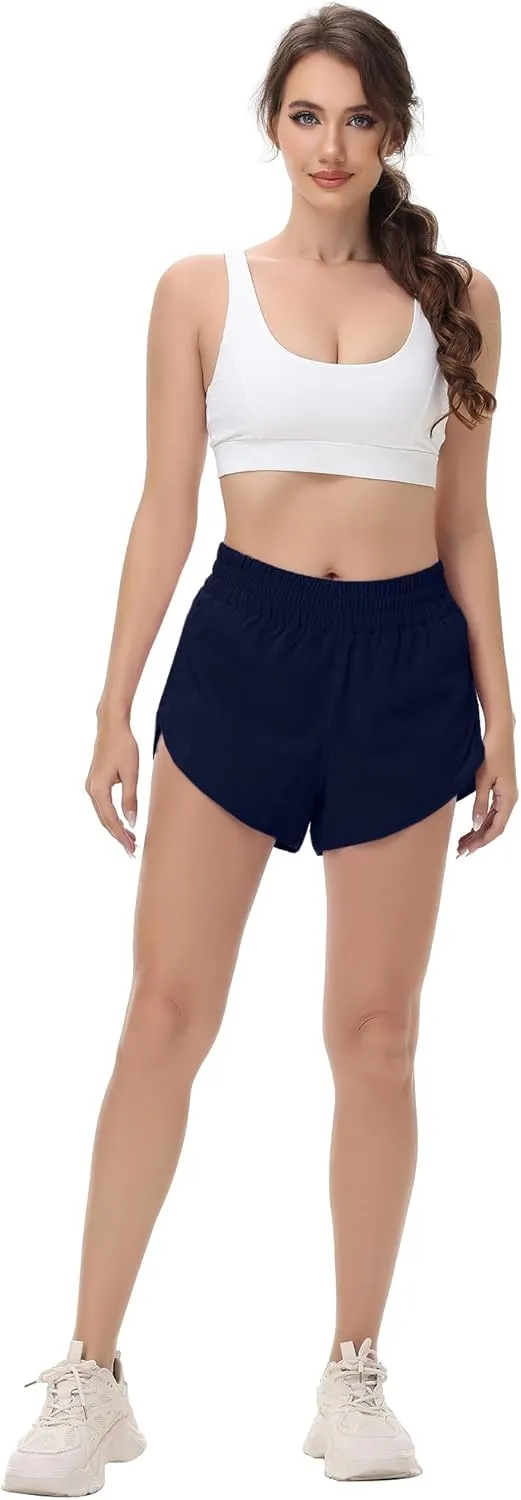 MCEDAR Women's Running Shorts Mesh Liner Quick Dry Athletic Gym Track Workout Shorts with Elastic and Zip Pocket