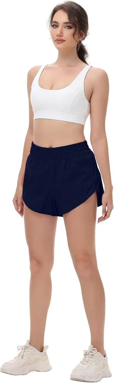 MCEDAR Women's Running Shorts Mesh Liner Quick Dry Athletic Gym Track Workout Shorts with Elastic and Zip Pocket