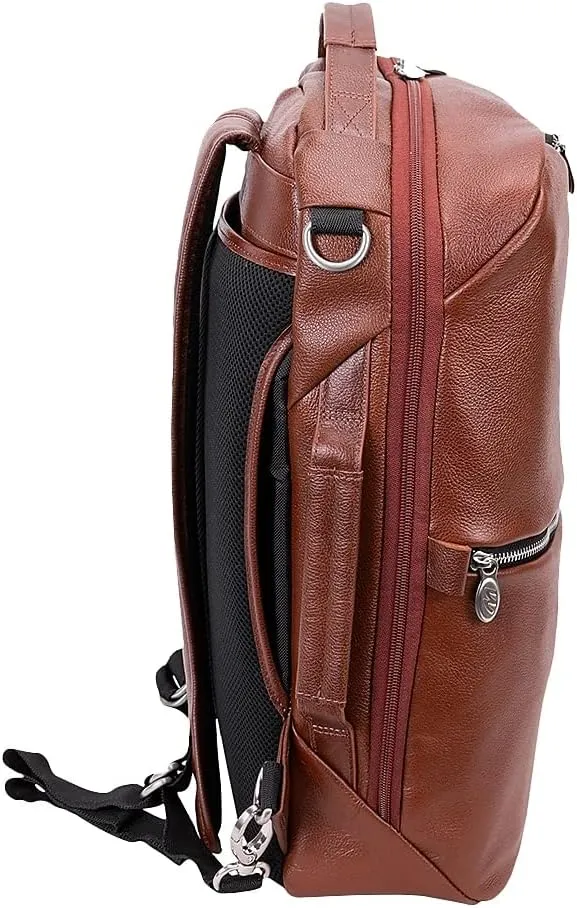 McKlein 17" Leather, 2-in-1, Laptop & Tablet, Convertible Travel Backpack & Cross-Body- EAST SIDE- Brown