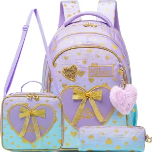 Meetbelify Kids Backpacks for Girls Backpacks for School Kids Canvas Travel Laptop Backpack with Lunch Box for Elementary Students Girls Back to School Bookbag Ages 8-10