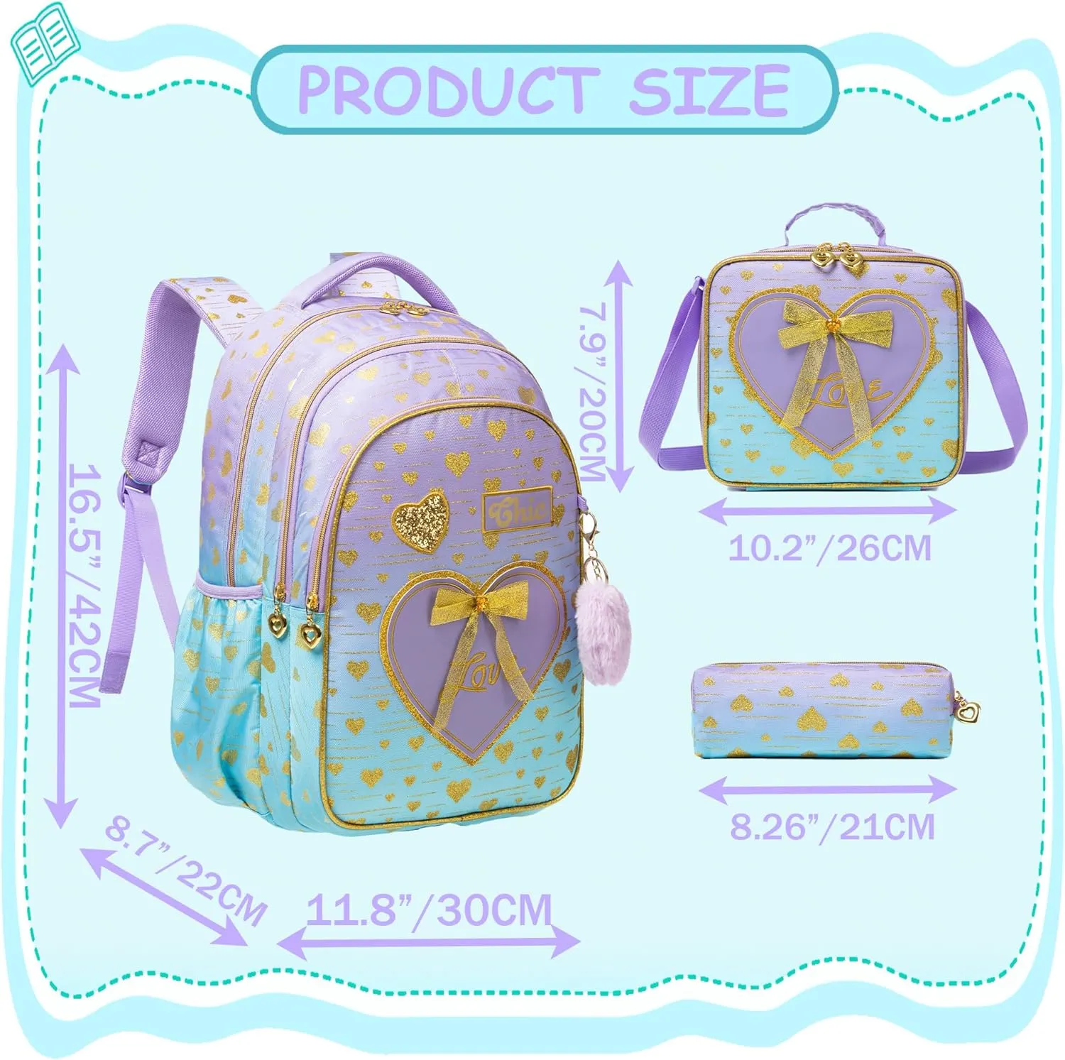 Meetbelify Kids Backpacks for Girls Backpacks for School Kids Canvas Travel Laptop Backpack with Lunch Box for Elementary Students Girls Back to School Bookbag Ages 8-10