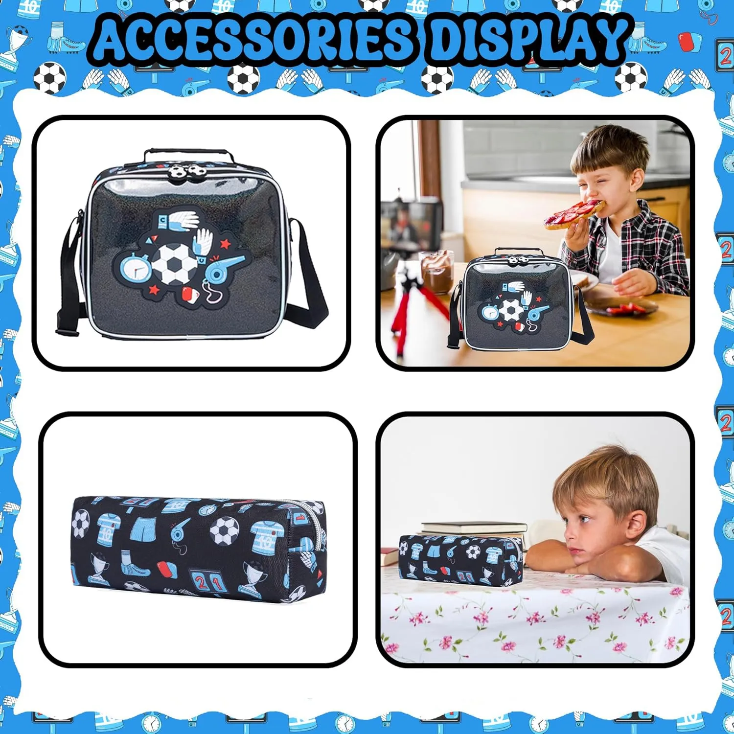 Meetbelify Kids Backpacks with Wheels for Boys Football Rolling Backpack with Lunch Box for Elementary Students Trip Luggage for Boys Ages 6-8