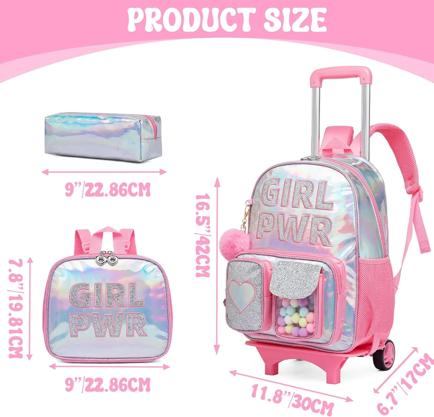 Meetbelify Rolling Backpack for Girls Backpack with Wheels for Elementary Student Kids School Bag with Lunch Box Pencil Case for Girls Ages 6-8 Years Old