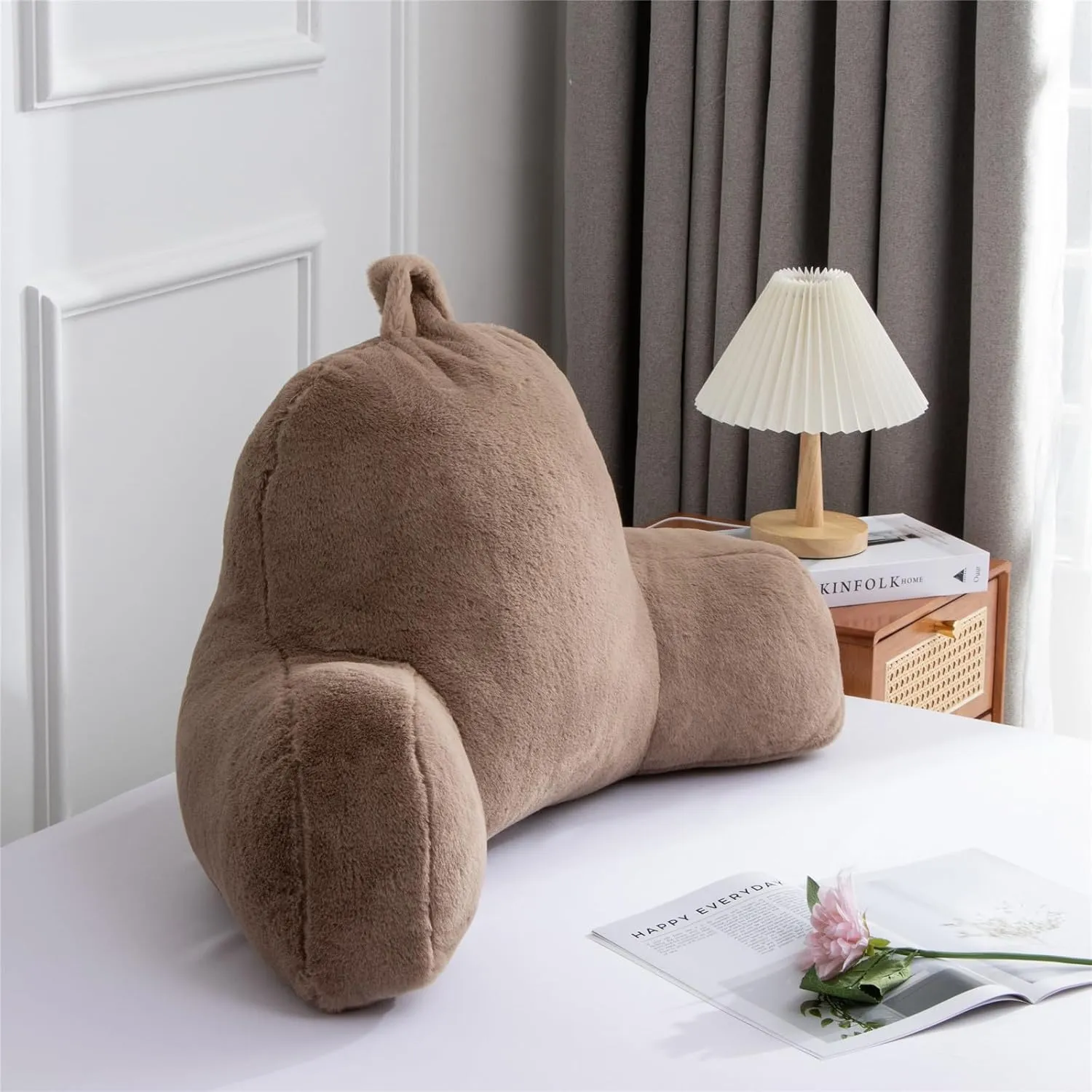 Meeting Story Reading Pillow Adult Backrest with Arms, Back Pillow Support for Sitting Up in Bed Chair Pillow Reading & Bed Rest Pillows (Khaki,Large)