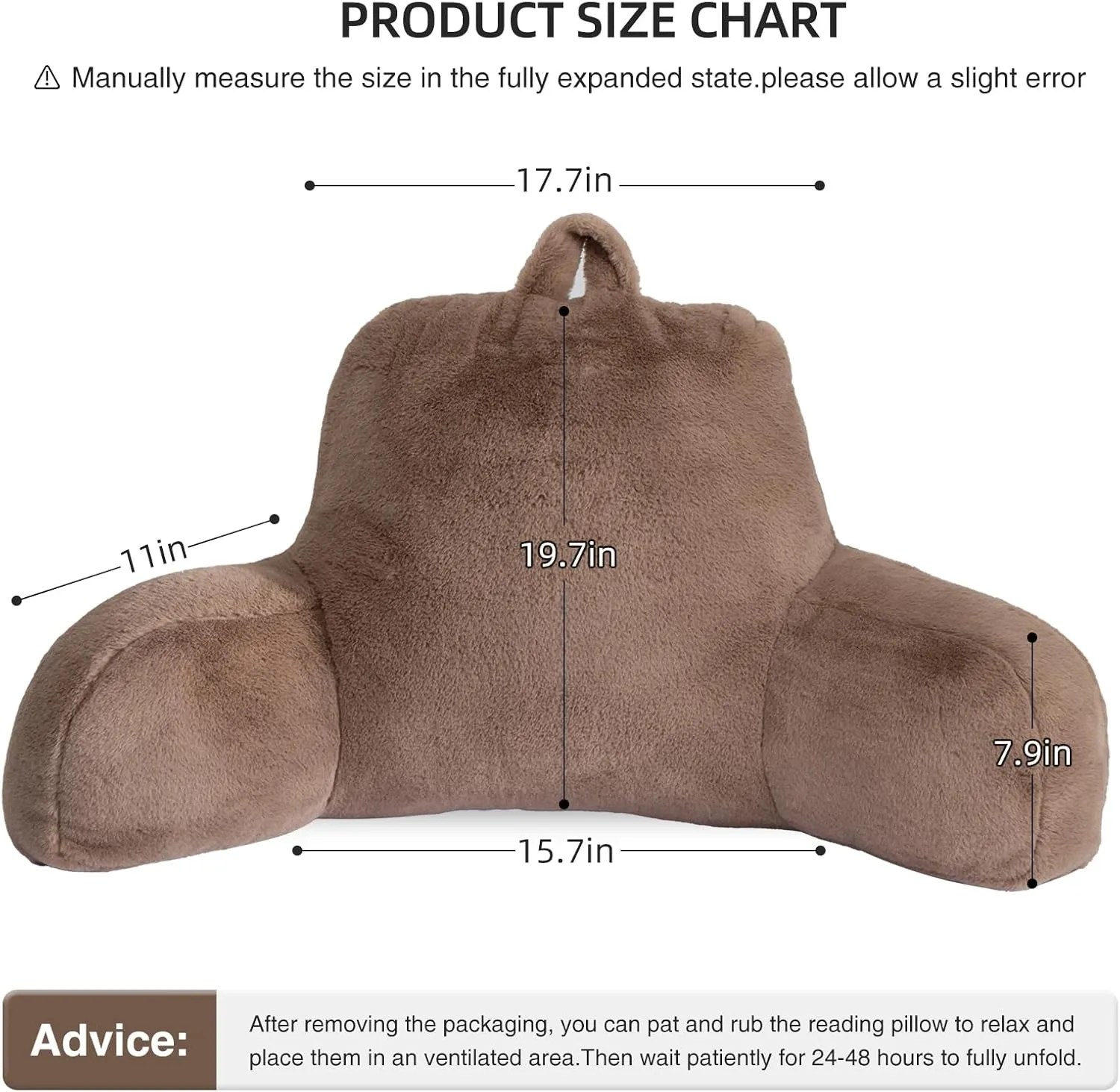 Meeting Story Reading Pillow Adult Backrest with Arms, Back Pillow Support for Sitting Up in Bed Chair Pillow Reading & Bed Rest Pillows (Khaki,Large)