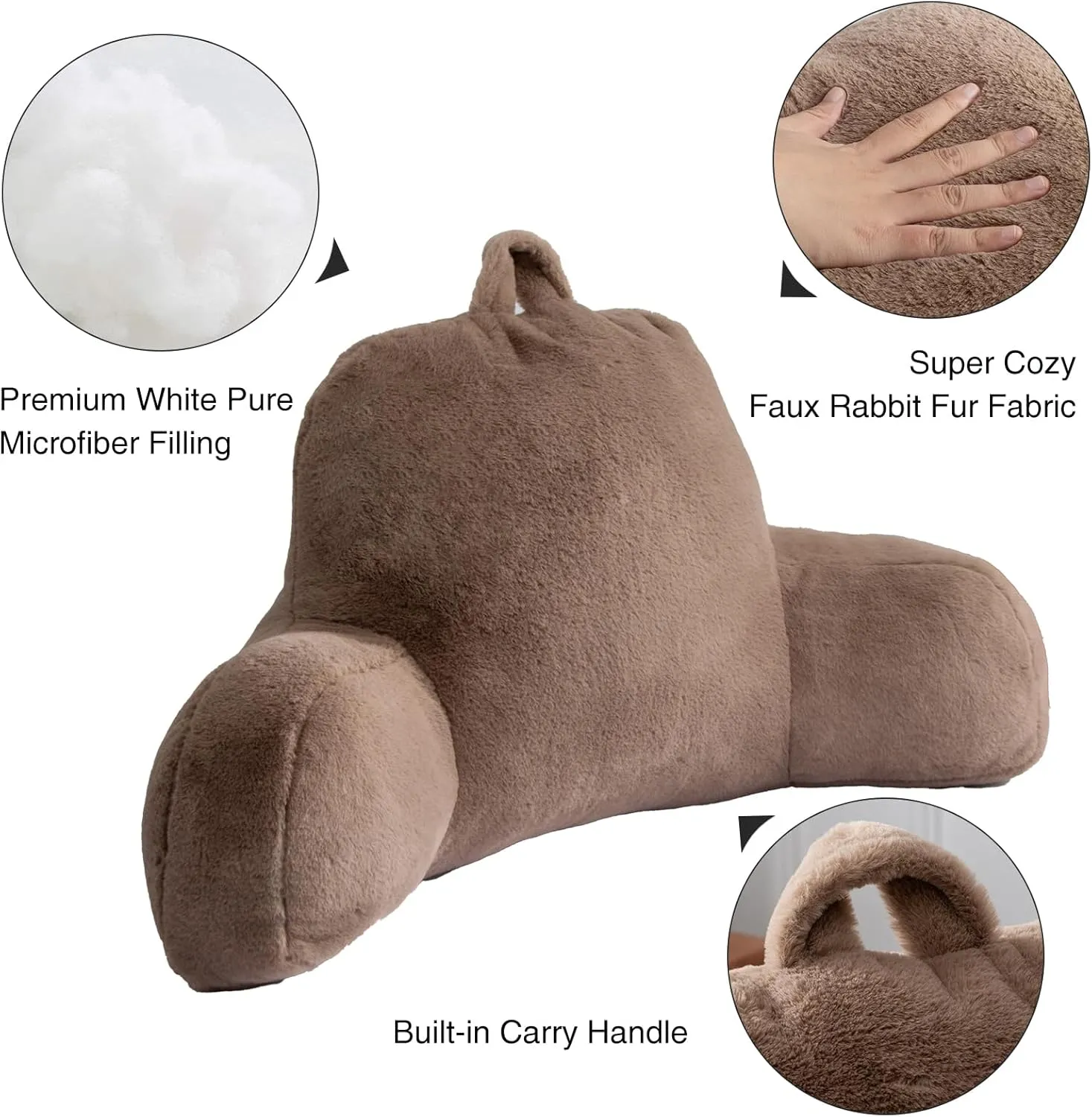 Meeting Story Reading Pillow Adult Backrest with Arms, Back Pillow Support for Sitting Up in Bed Chair Pillow Reading & Bed Rest Pillows (Khaki,Large)