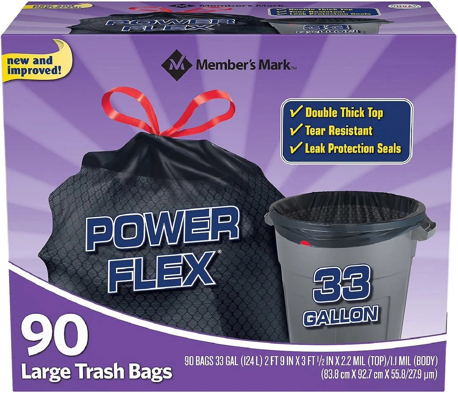 Member's Mark Power-Guard Drawstring Bags - 33 gal. - 90 Count (2 Pack)
