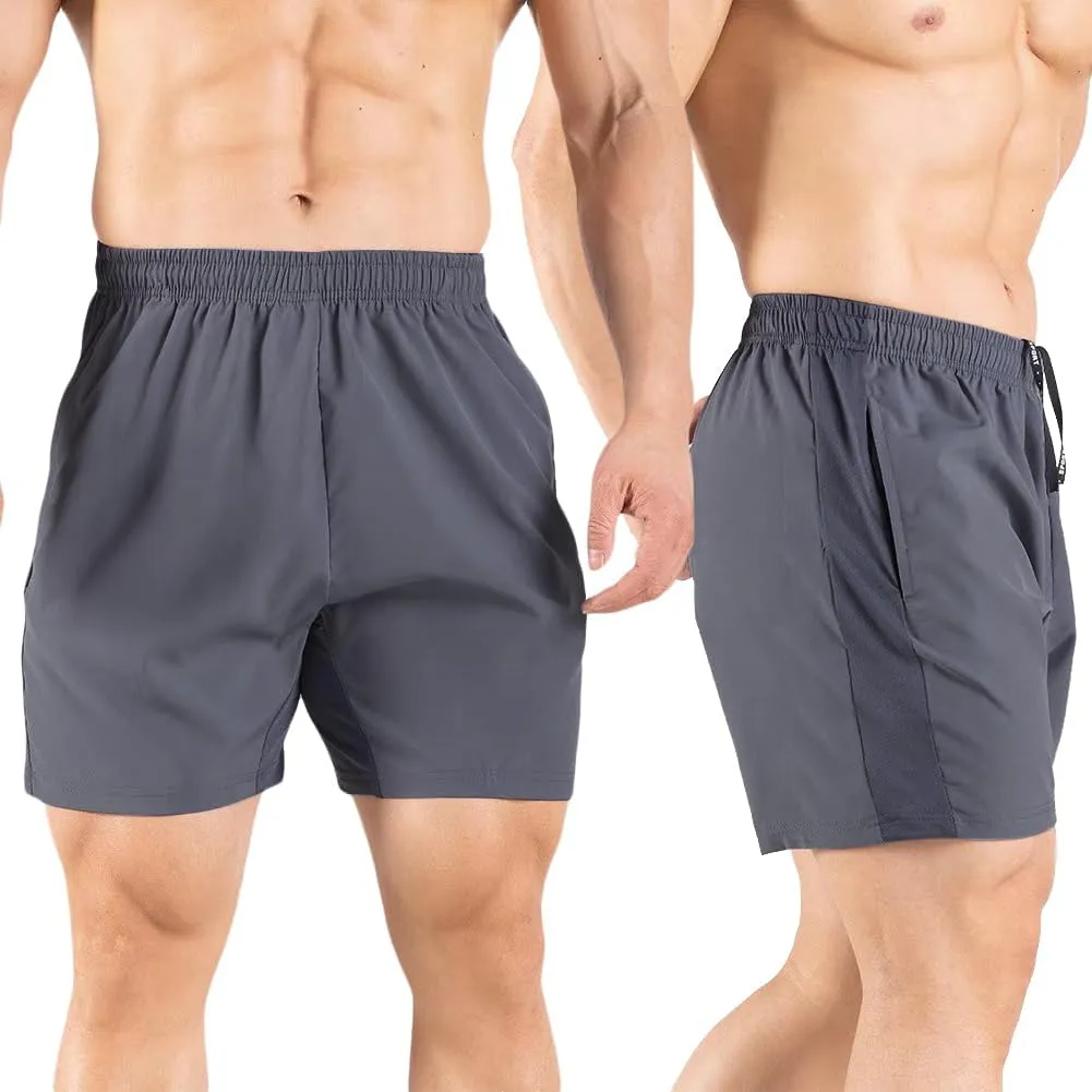 Men's 5" Running Shorts 2 Pack Quick Dry Athletic Workout Gym Shorts with Zipper Pockets