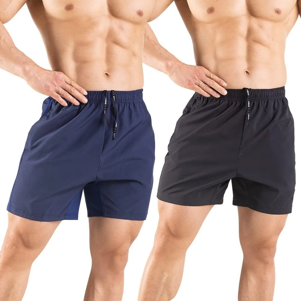 Men's 5" Running Shorts 2 Pack Quick Dry Athletic Workout Gym Shorts with Zipper Pockets