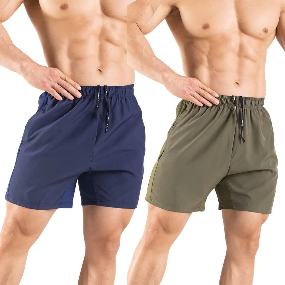 Men's 5" Running Shorts 2 Pack Quick Dry Athletic Workout Gym Shorts with Zipper Pockets