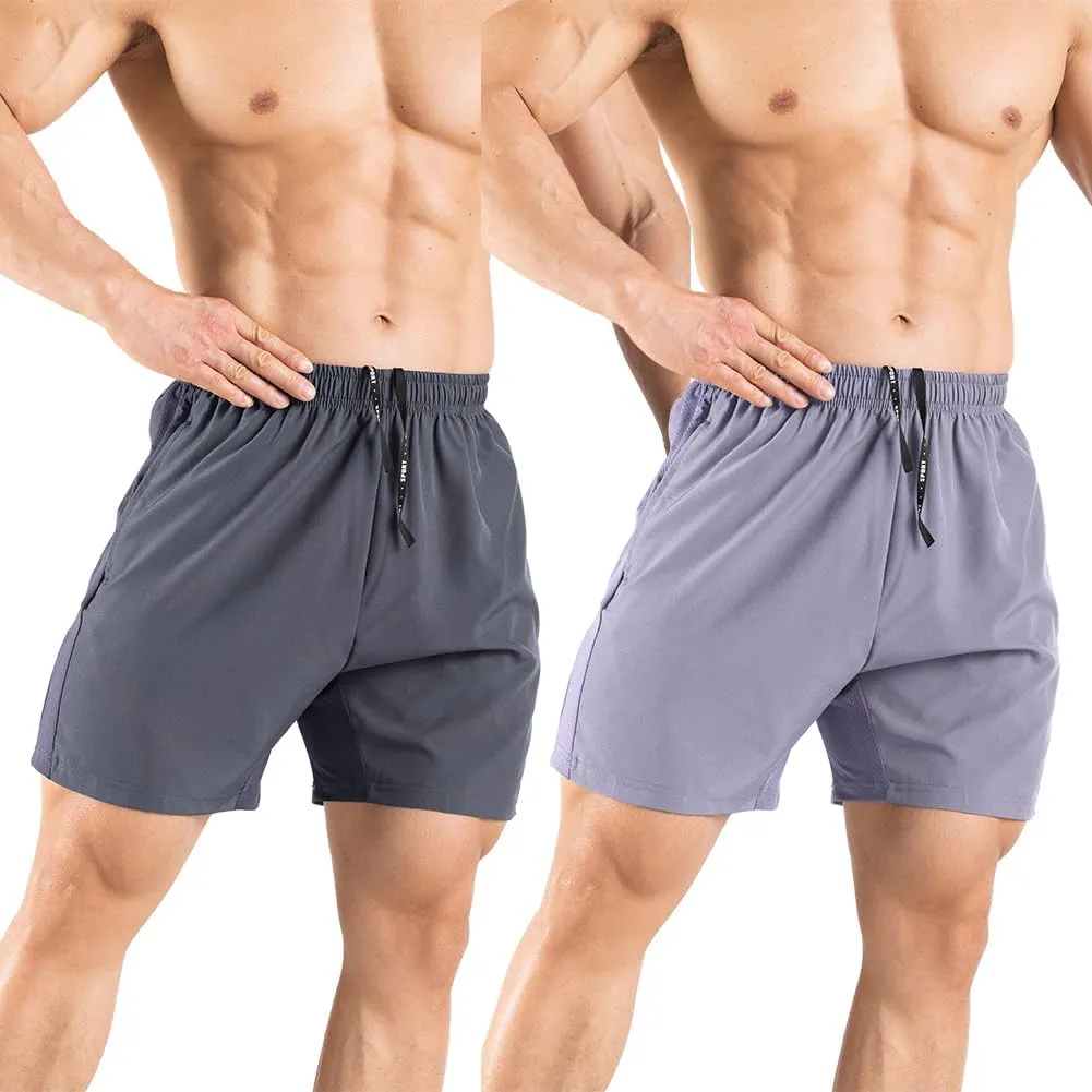 Men's 5" Running Shorts 2 Pack Quick Dry Athletic Workout Gym Shorts with Zipper Pockets